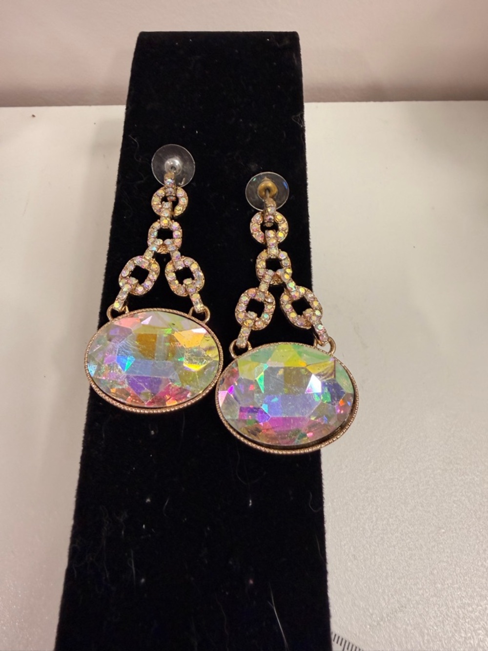 Gold-Tone Iridescent Oval Drop Earrings